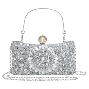Uxcell Sparkly Crystal Rhinestone Evening Clutch for Women (Silver)
